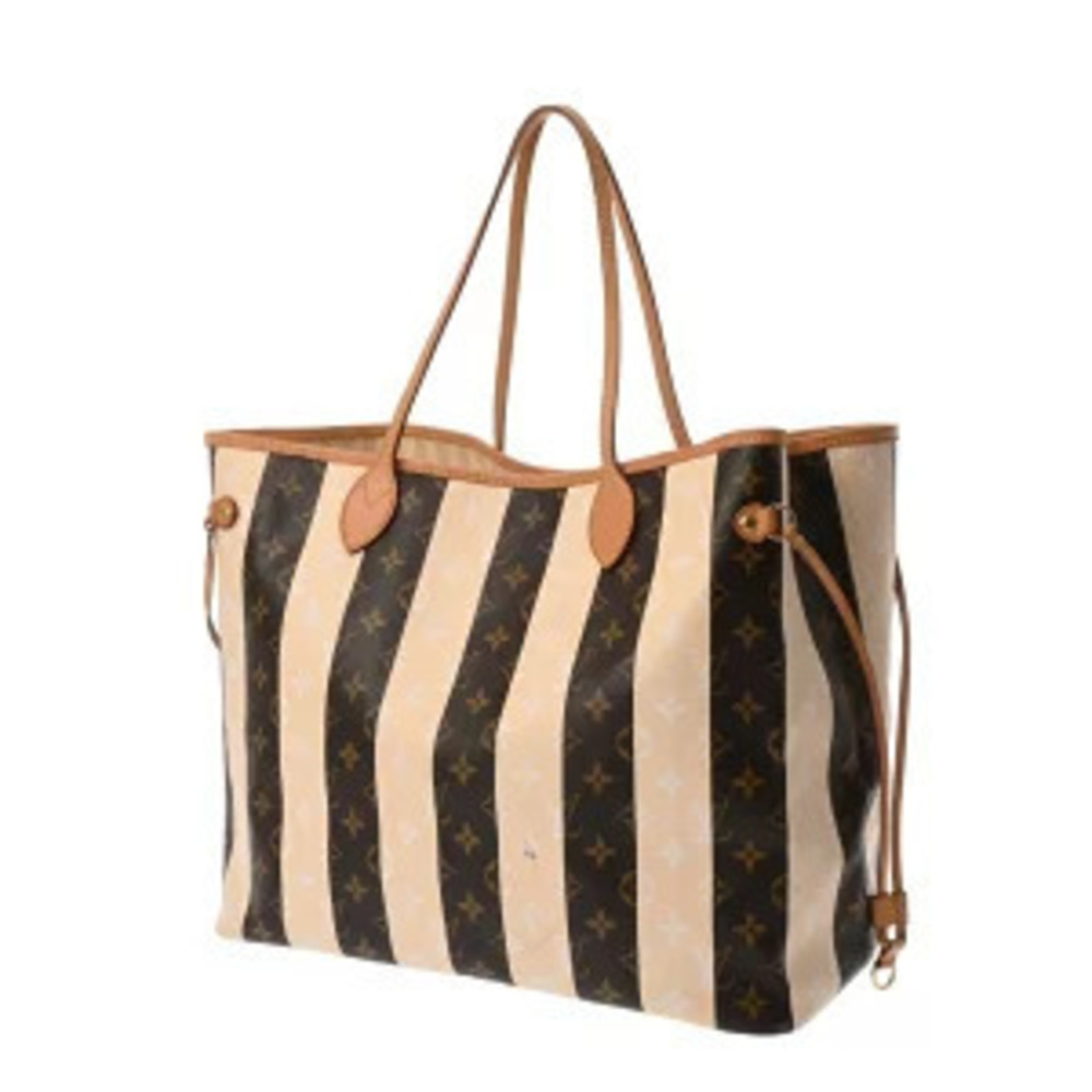 Louis Vuitton Monogram Rayures Neverfull Brown Cream Canvas Tote Bag